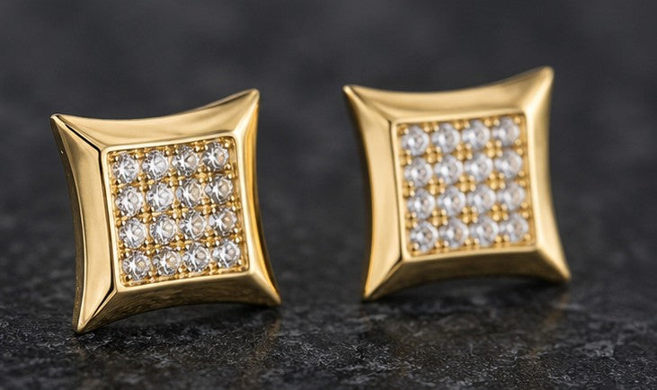 Square Moissanite Earrings,  Gold-plated Silver Screwbacks