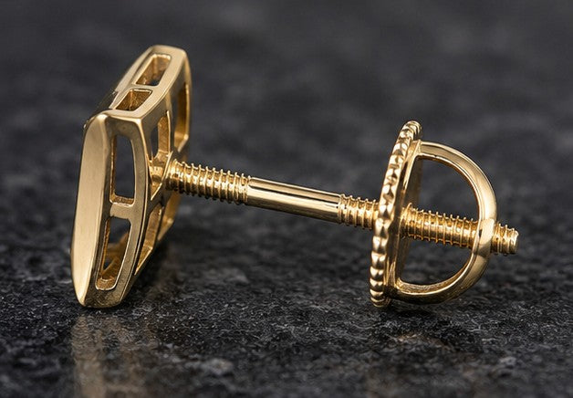 Square Moissanite Earrings,  Gold-plated Silver Screwbacks