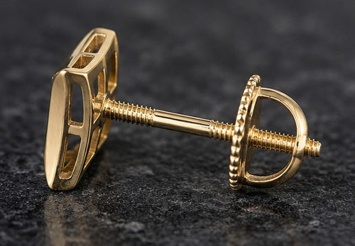 Square Moissanite Earrings,  Gold-plated Silver Screwbacks