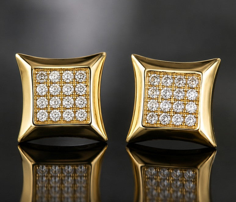 Square Moissanite Earrings,  Gold-plated Silver Screwbacks