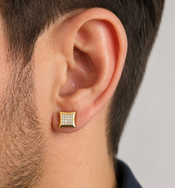 Square Moissanite Earrings,  Gold-plated Silver Screwbacks